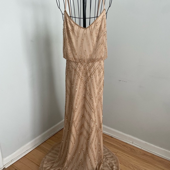 Adrianna Papell Tan Beaded Maxi Dress - Picture 1 of 10